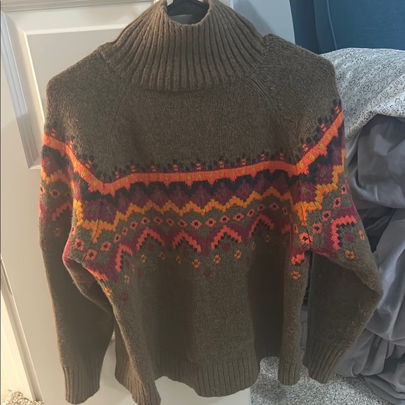 Cozy Brown Turtleneck Sweater with Colorful Pattern - Picture 3 of 3